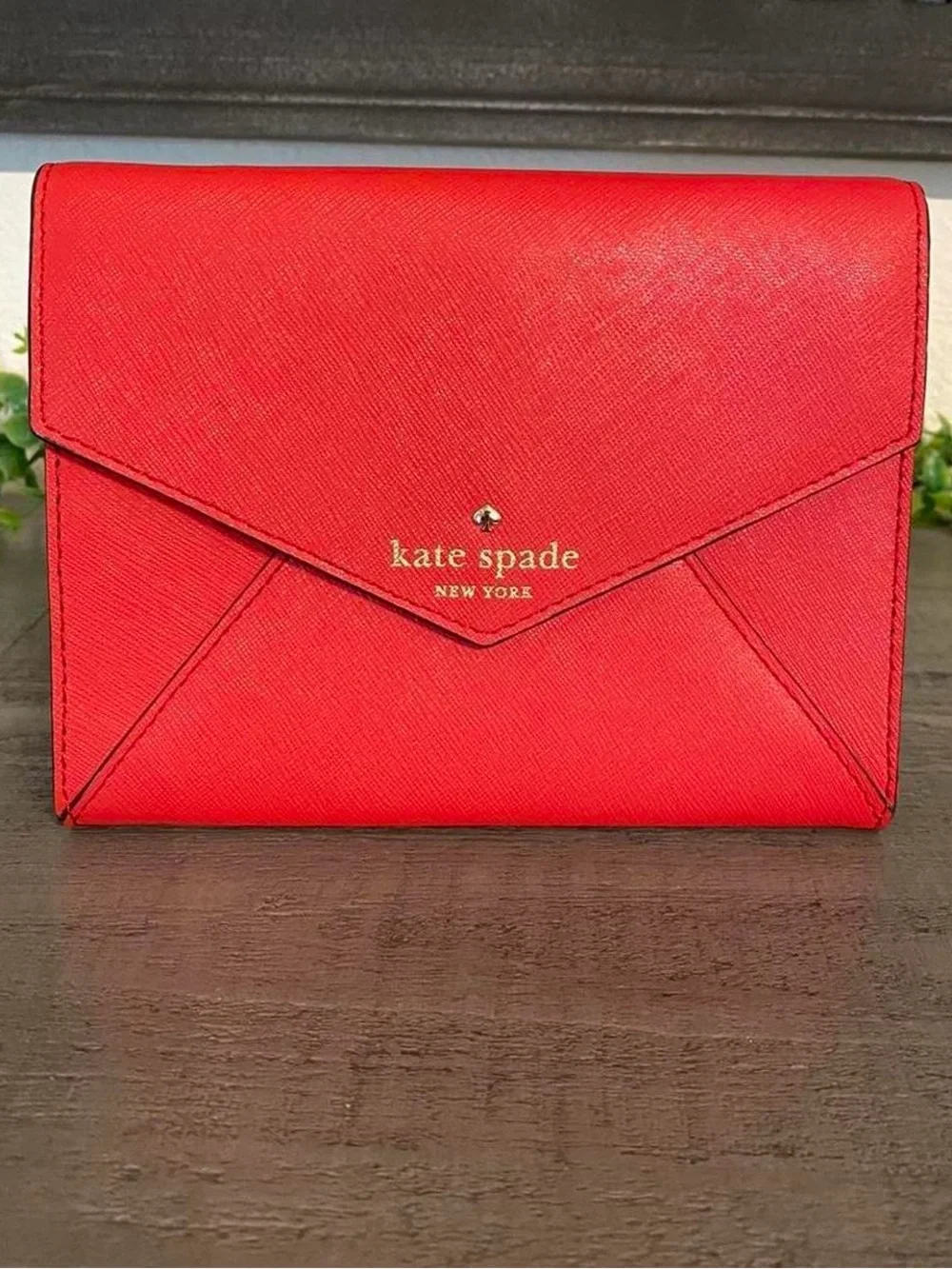 kate spade Red Envelope Wallet Clutch with Gold Logo
